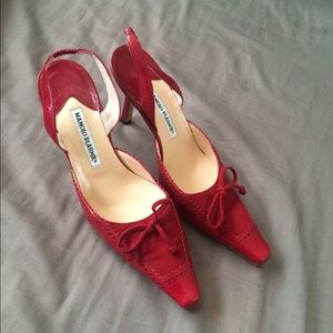 🔴 Manolo Blahnik Red Pointed Toe Sandal Heels