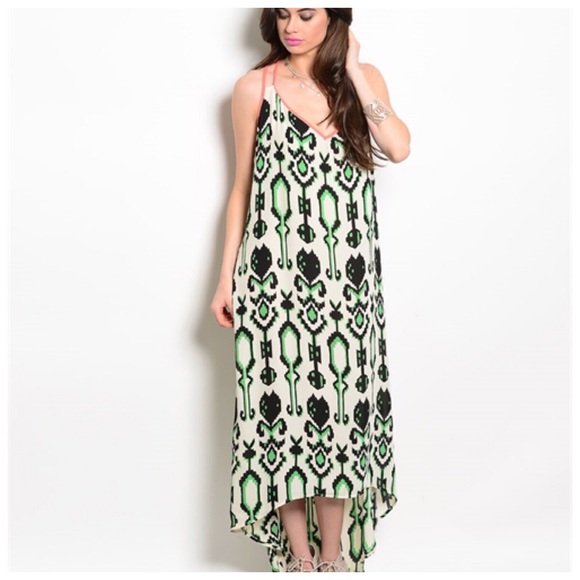 Ivory Green Coral Dress - Picture 3 of 4