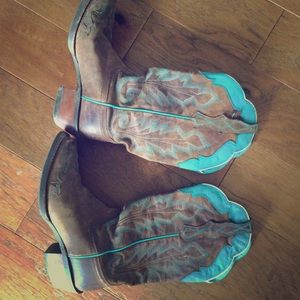 Blue and brown country cowgirl boots