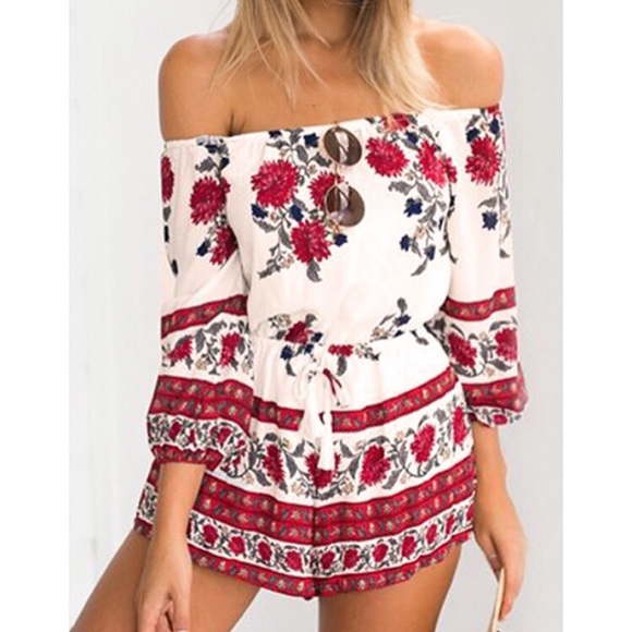 Dresses & Skirts - Floral Off Shoulder Romper.