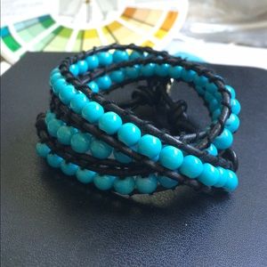 Triple Wrap Beaded Leather Bracelet