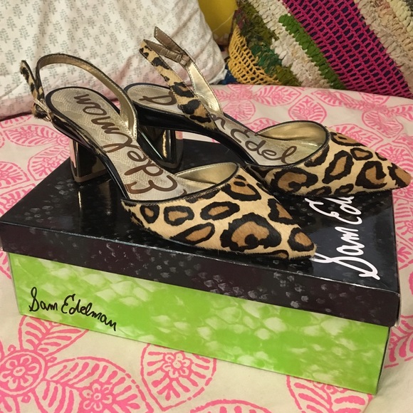 Sam Edelman Leopard Calf Hair and Leather Heels