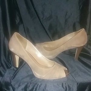 Brown, suede Franco Sarto peep- toes.