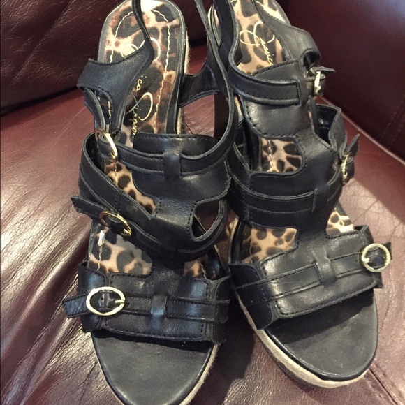 Black strappy wedges