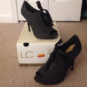 Lace up peep toe heel booties