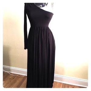 Classic one shoulder, long sleeve maxi dress