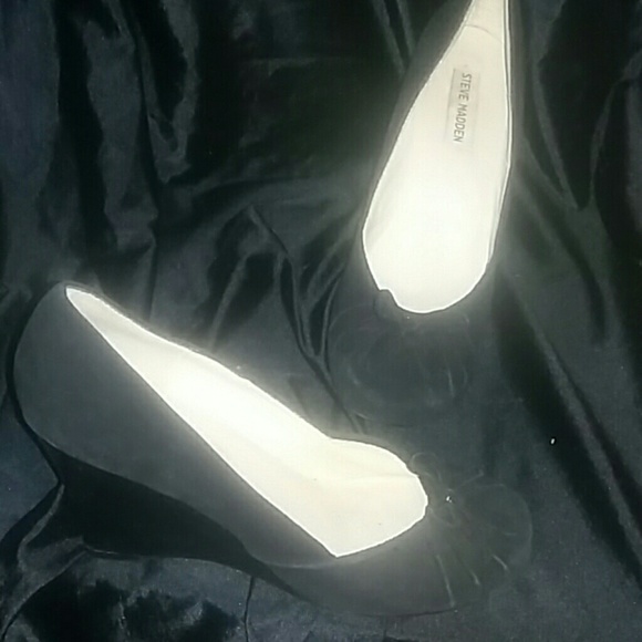 Black suede wedged heels