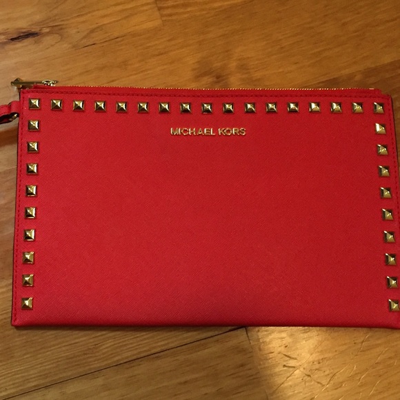 Michael Kors red clutch with gold studs