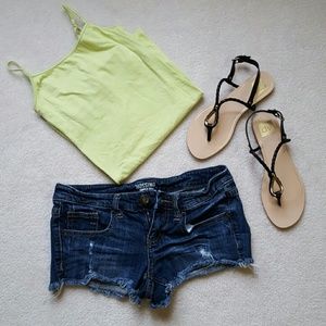 Distressed jean shorts
