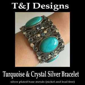 Turquoise & Crystal Silver Bracelet