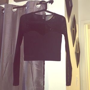 Black cropped long sleeve sweetheart neckline