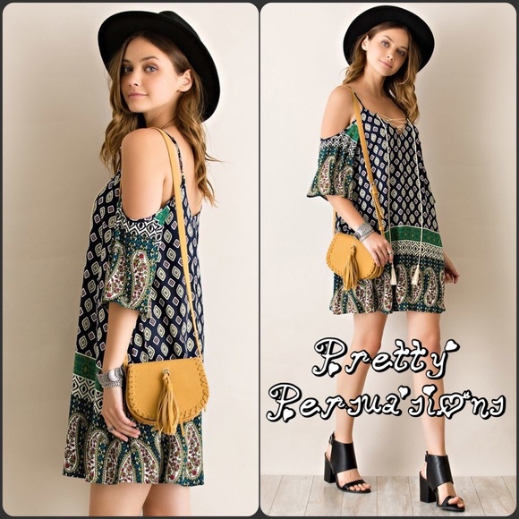 SOLD OUT Paisley Border Print Cold Shoulder Dress - Picture 2 of 4