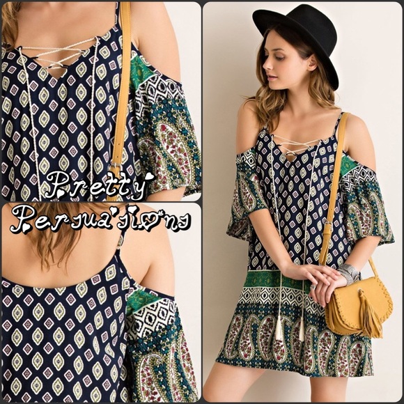 SOLD OUT Paisley Border Print Cold Shoulder Dress - Picture 4 of 4