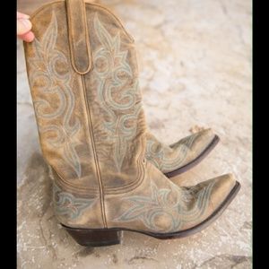 Women's Old Gringo Boots Taupe & Turqouise 9 1/2
