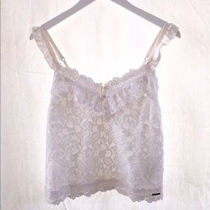 Abercrombie and Fitch Lace and Ruffle White Tank
