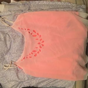 White over pink chiffon tank. Open back.