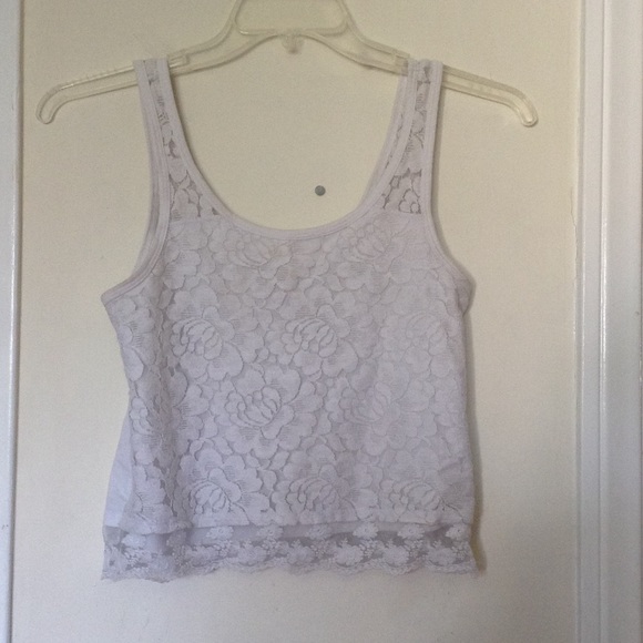 white lace cropped top