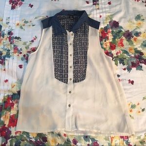 Chiffon and denim button down top