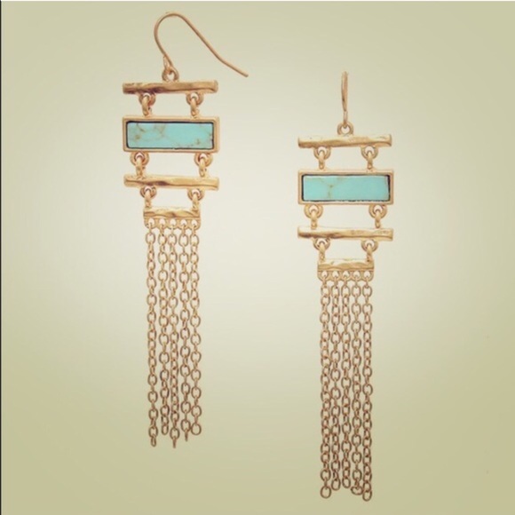 Howlite Stone & Chain Fringe Earrings - Picture 2 of 2
