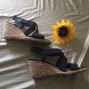NAVY BLUE CORK HEELS- MERONA