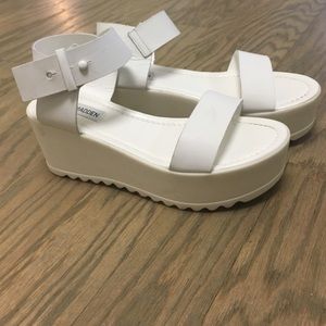 Steve Madden White Leather Flatform/Platform Heels