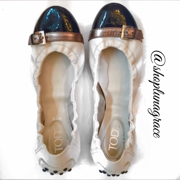 Tod's Shoes - Tod's Black Paton Cap Toe Flats
