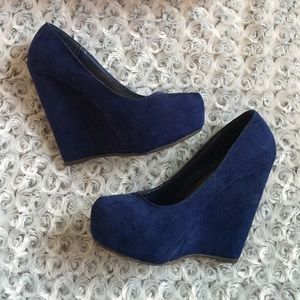 Navy Blue Suede Wedges