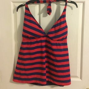 Red and blue striped swim top