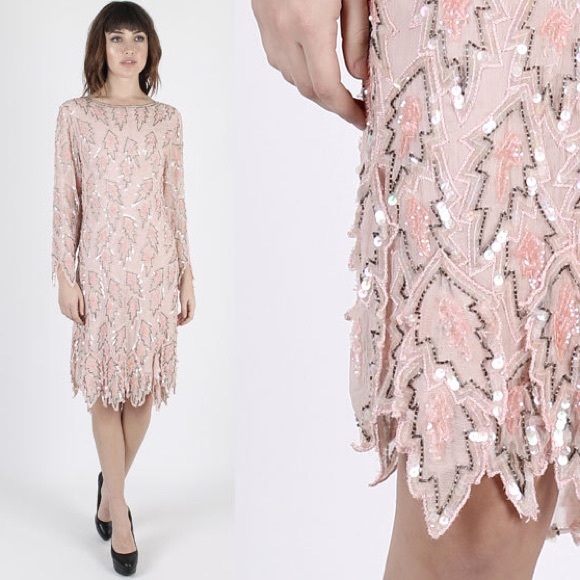 Vintage sequin beaded drop waist dress