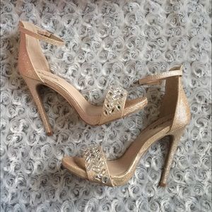 Single Strap Sparkly Nude/Pink Heels