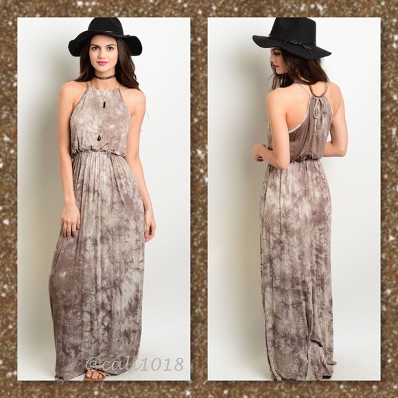 5⭐RATED 1 LEFT🆕Brown Tye Dye Blouson Maxi Dress - Picture 2 of 4