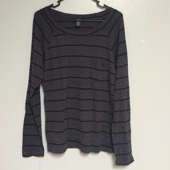 Navy blue and charcoal striped sweater. - Picture 1 of 4