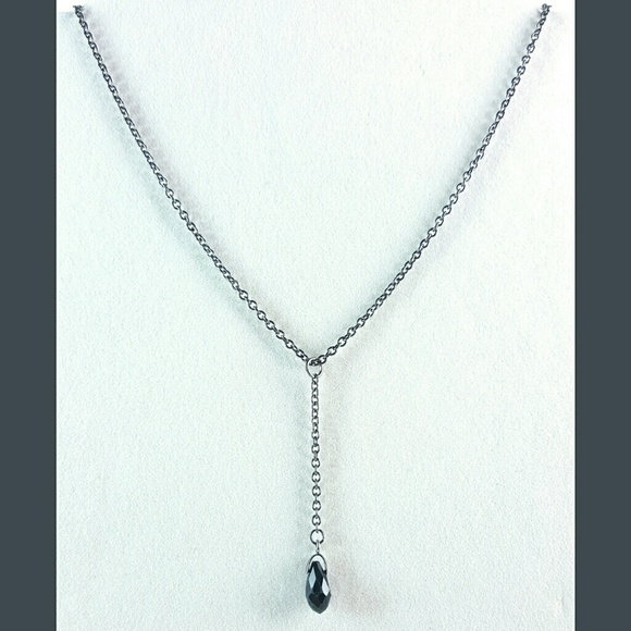 Black Teardrop Crystal Glass Pendant Necklace