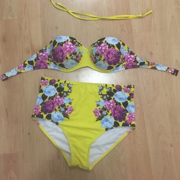 High Waisted Yellow Floral Bikini