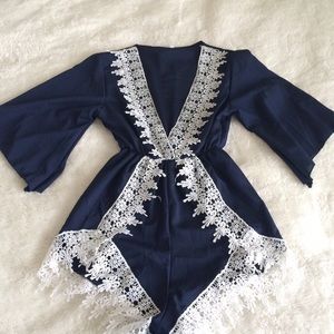 Navy and lace romper