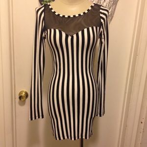 Black and white striped long sleeve mini