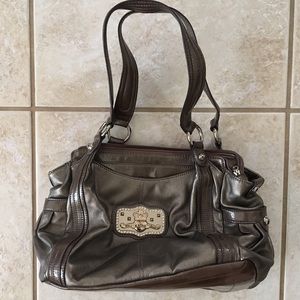 Kathy Van Zeeland silver/gray  purse w/dog zipper