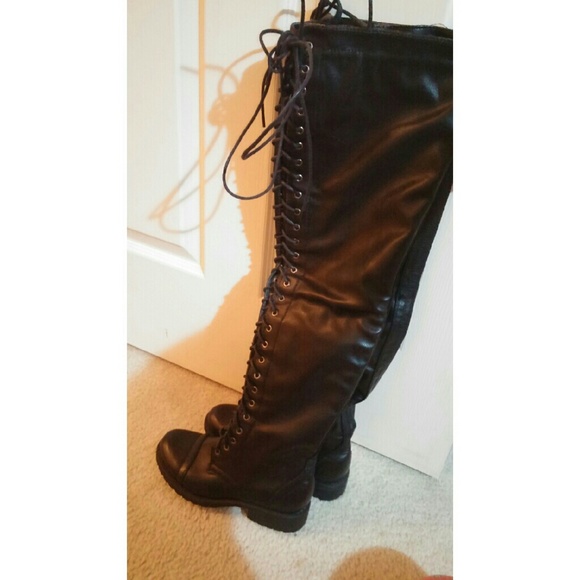 Sexy lace up thigh high boots