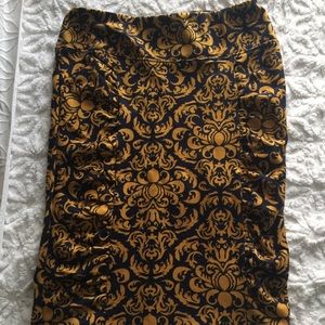 Mustard & Navy Vintage Inspired Pencil Skirt Small