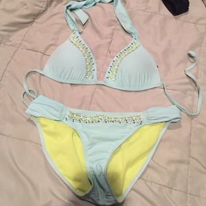 Buckle light blue and green bikini
