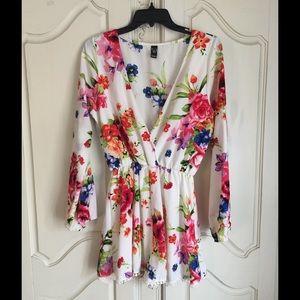 White floral long sleeve romper