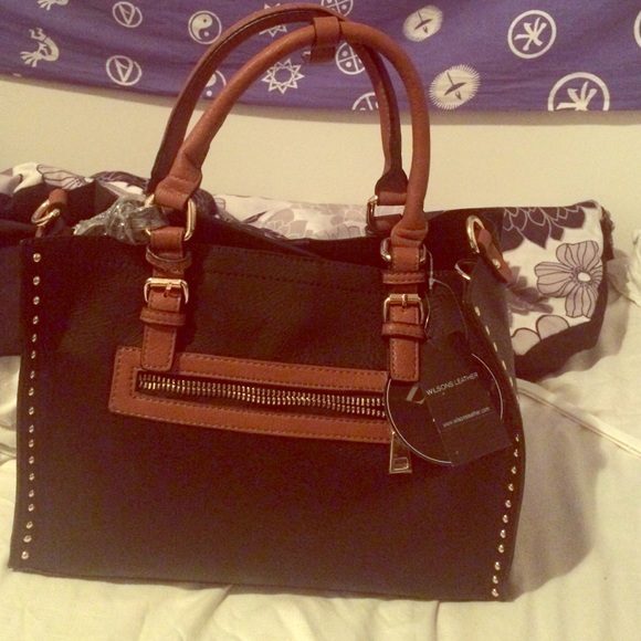NWT black/brown leather satchel