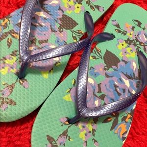 Teal and Blue Floral Flip Flops
