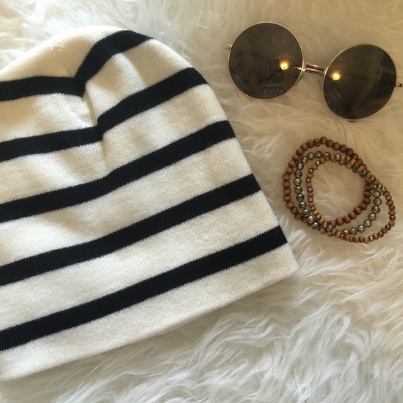 White and Black Striped Beanie