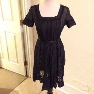 Black linen eyelet and lace dress