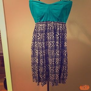 Turquoise and Black and White Aztec Print Sundress