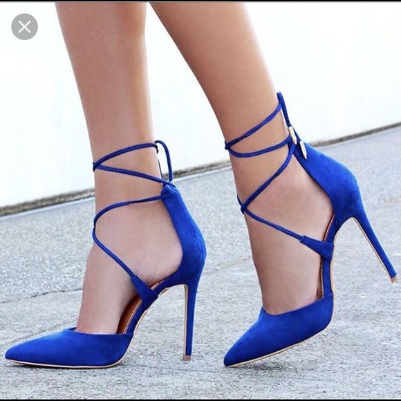 Blue Nubuck Lace Up Pumps