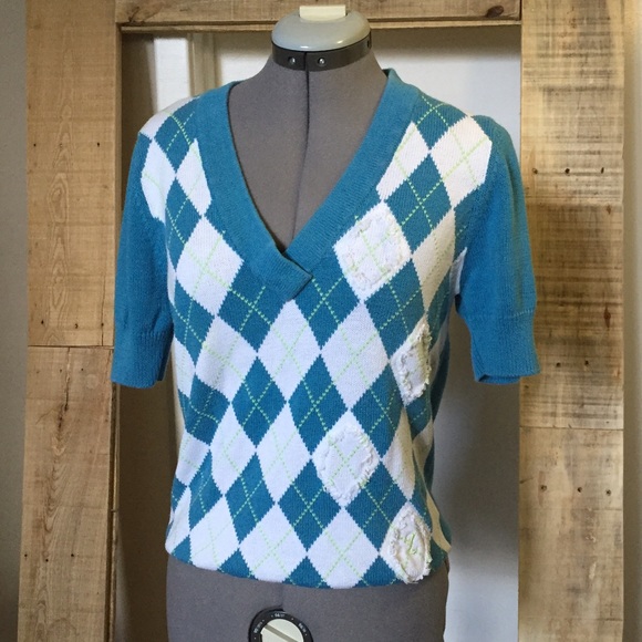 LPGA Sweaters - LPGA Blue Argyle Golf Short Sleeve Sweater
