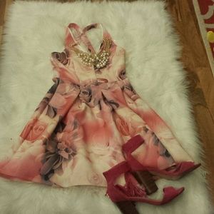 Pink Floral Skater Dress
