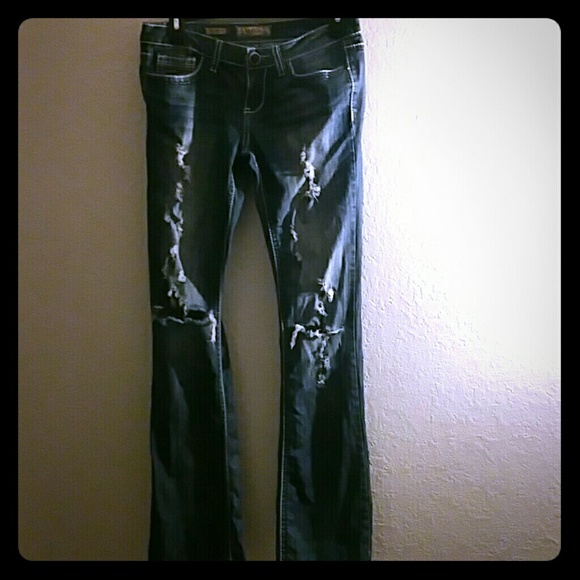 Distressed straight leg pants